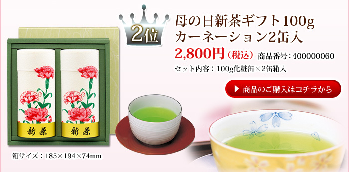 母の日新茶ギフト100g　カーネーション2缶入